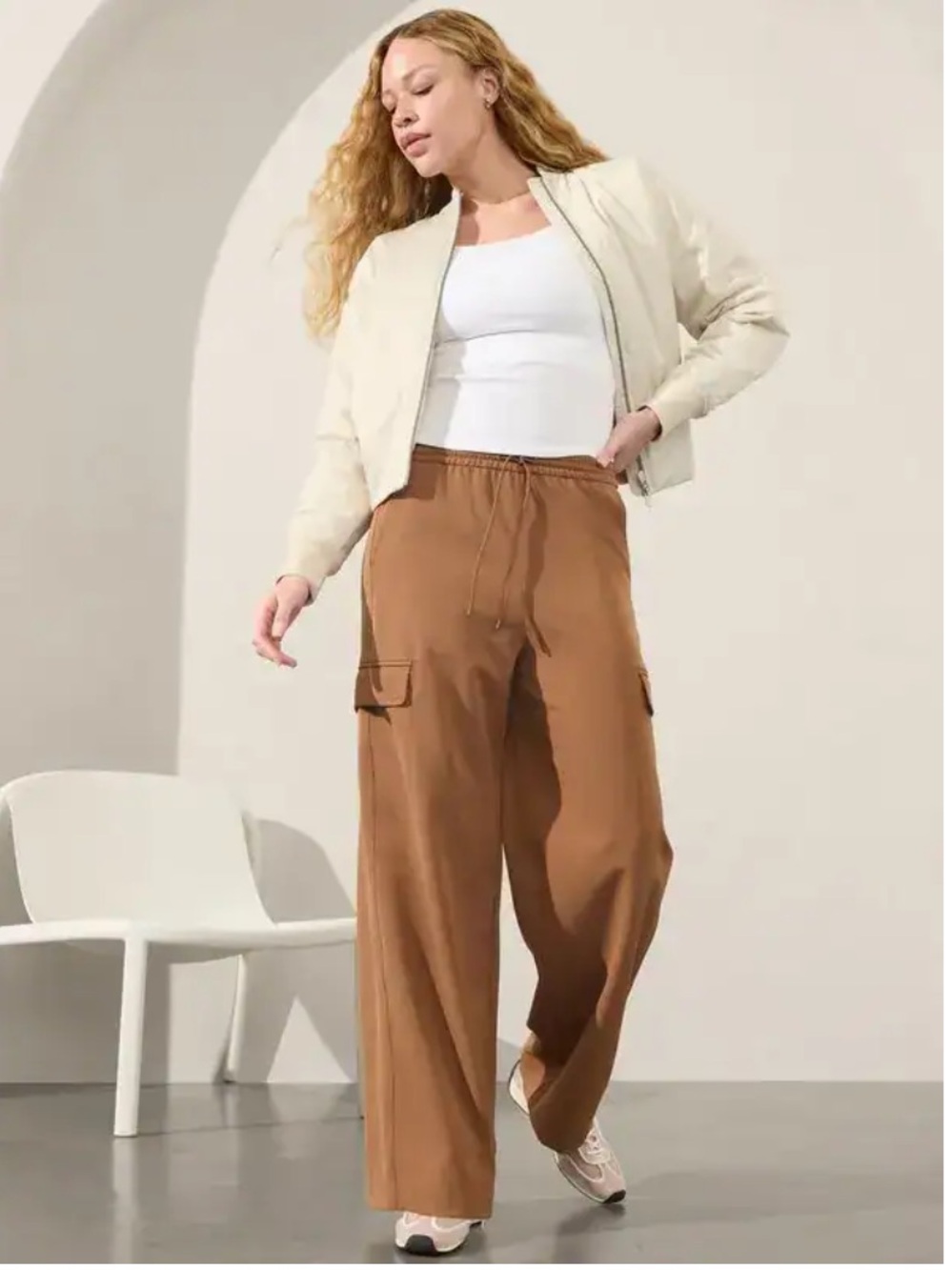 Athleta Promenade Cargo Wide-Leg Pants in Brown